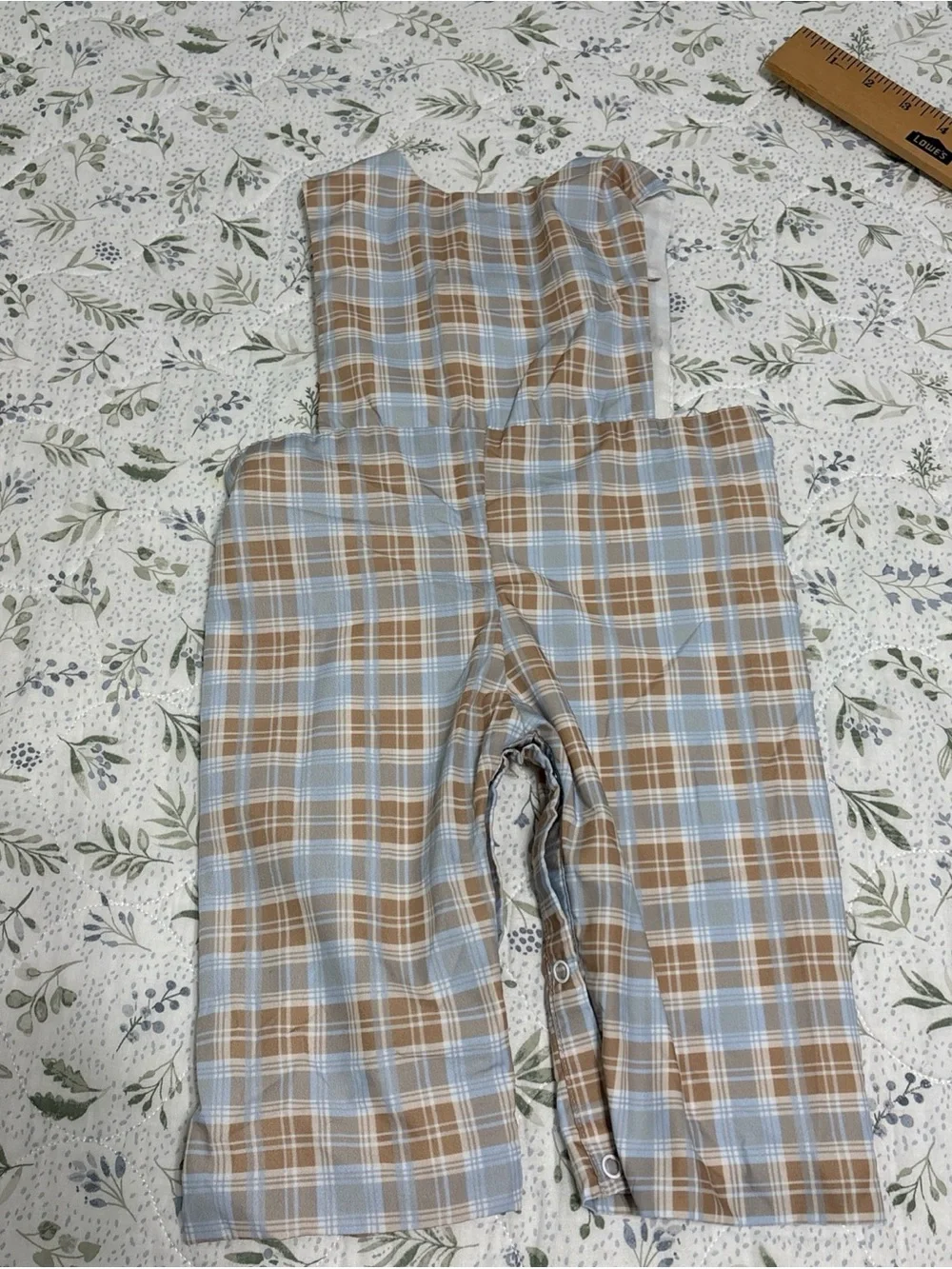 Smocked Plaid Woodland One-Piece Bodysuit - Light Blue & Brown